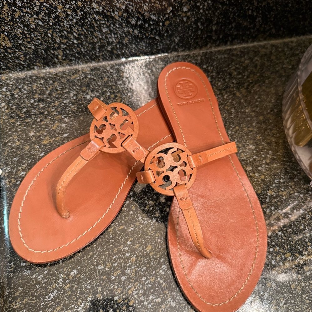 Tory Burch Tan Sandals Iconic Medallion Design